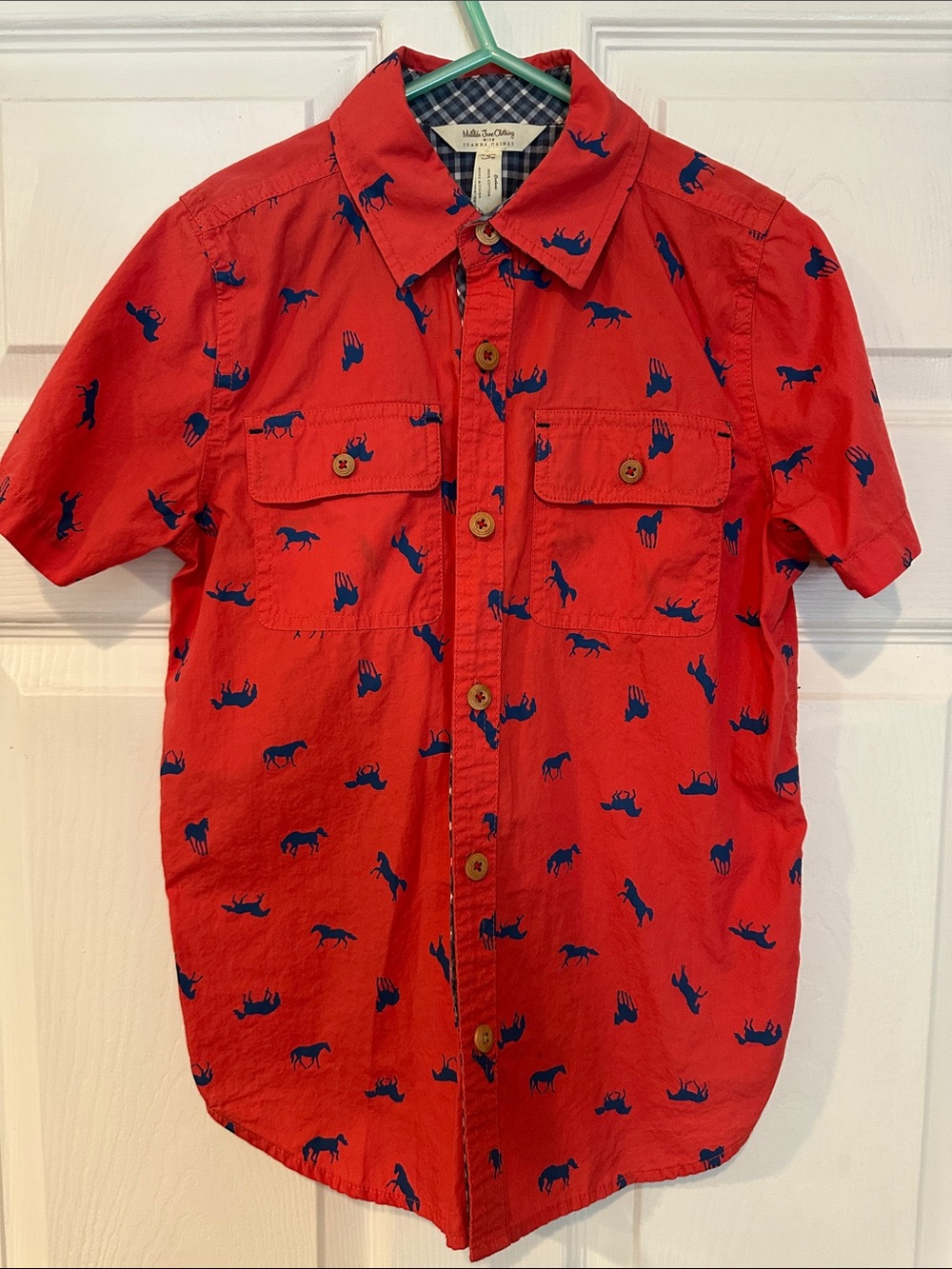 Matilda Jane Red Short-Sleeve Button-Down with Navy Animal Print